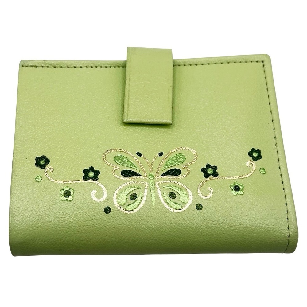 Buxton Vintage Split Leather Butterfly Embroidered Bifold Wallet NOS Cottagecore